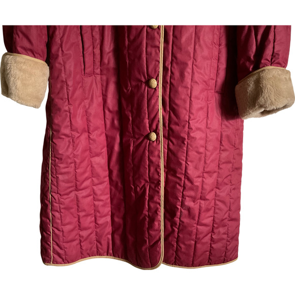 Fingerhut Fashions Women's 18 Red Maroon Coat Quilted Faux Fur Trim Details - Picture 11 of 14